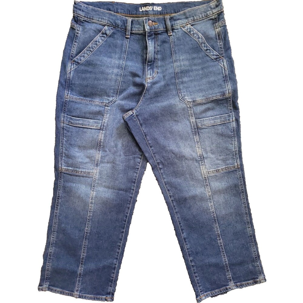 Lands' End Cargo Jeans 1X women's denim high rise utility 18W stretch ankle NWT